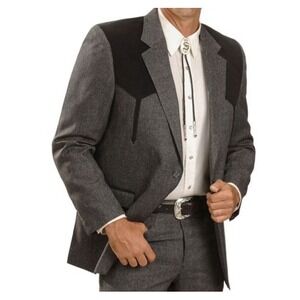 NWT Circle S Mens Boise Sport Coat Mens 44L Gray Black Suede Yoke Cowboy Western